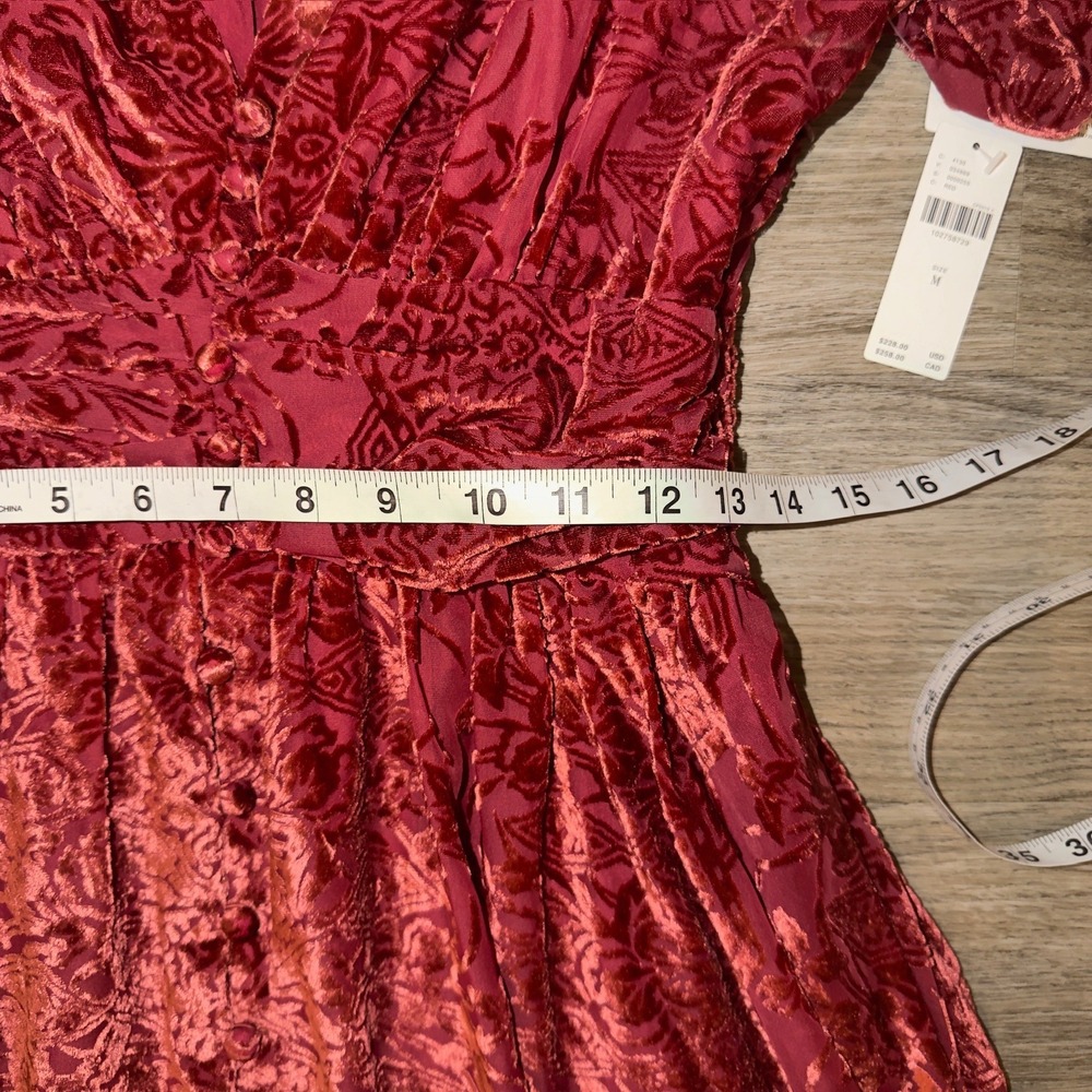 Anthropologie Red Burnout Velvet Floral Maxi Dress V-Neck Flutter Sleeve Size M - Picture 8 of 13